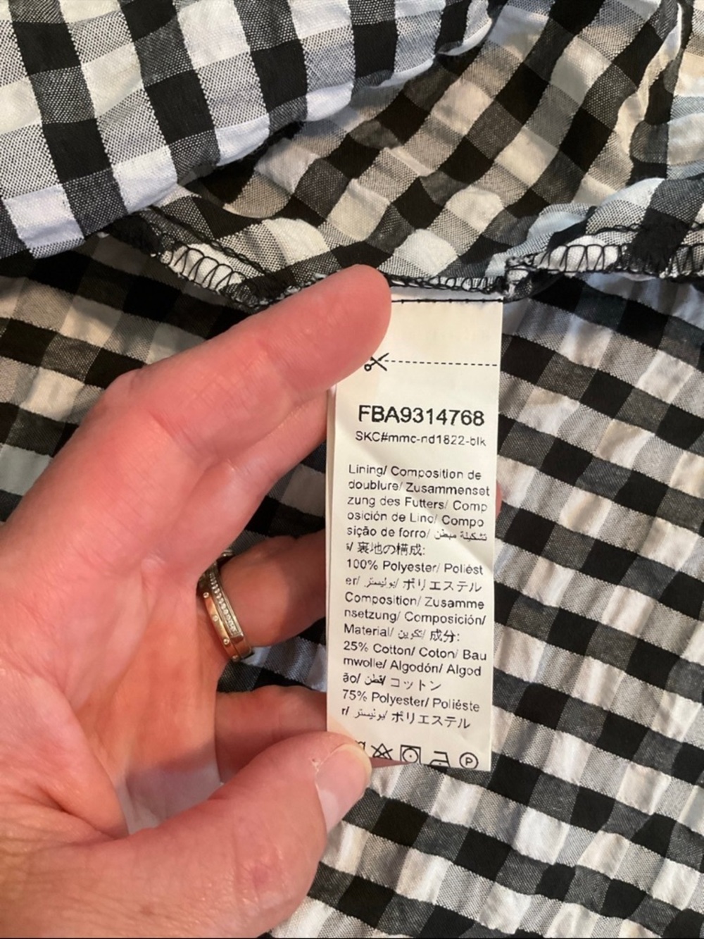 Black white gingham spaghetti strap back cutout mini dress, S - Picture 9 of 9